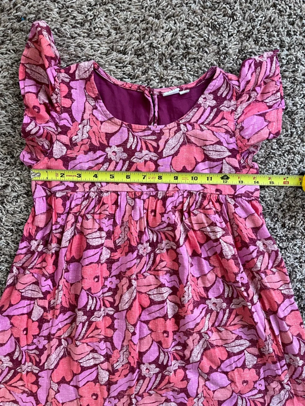 Gap Kids Girls‎ Pink Purple Floral Flutter Sleeve Empire Waist Dress Size M 8